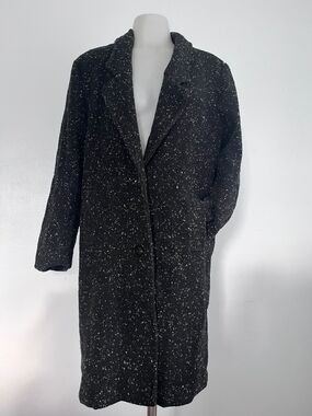 Vintage Cristina Black Speckled Wool Blend Long Pea Coat Size M/L